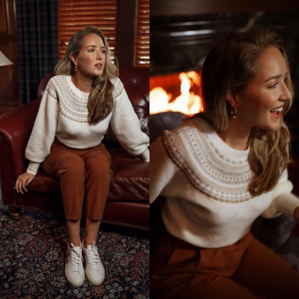 INTERMIX Ari Nordic Wool-Blend Sweater Small Cozy Christmas Fairisle Warm Winter